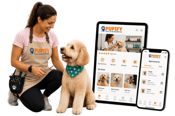 Professional dog groomer advertising services on Pupify