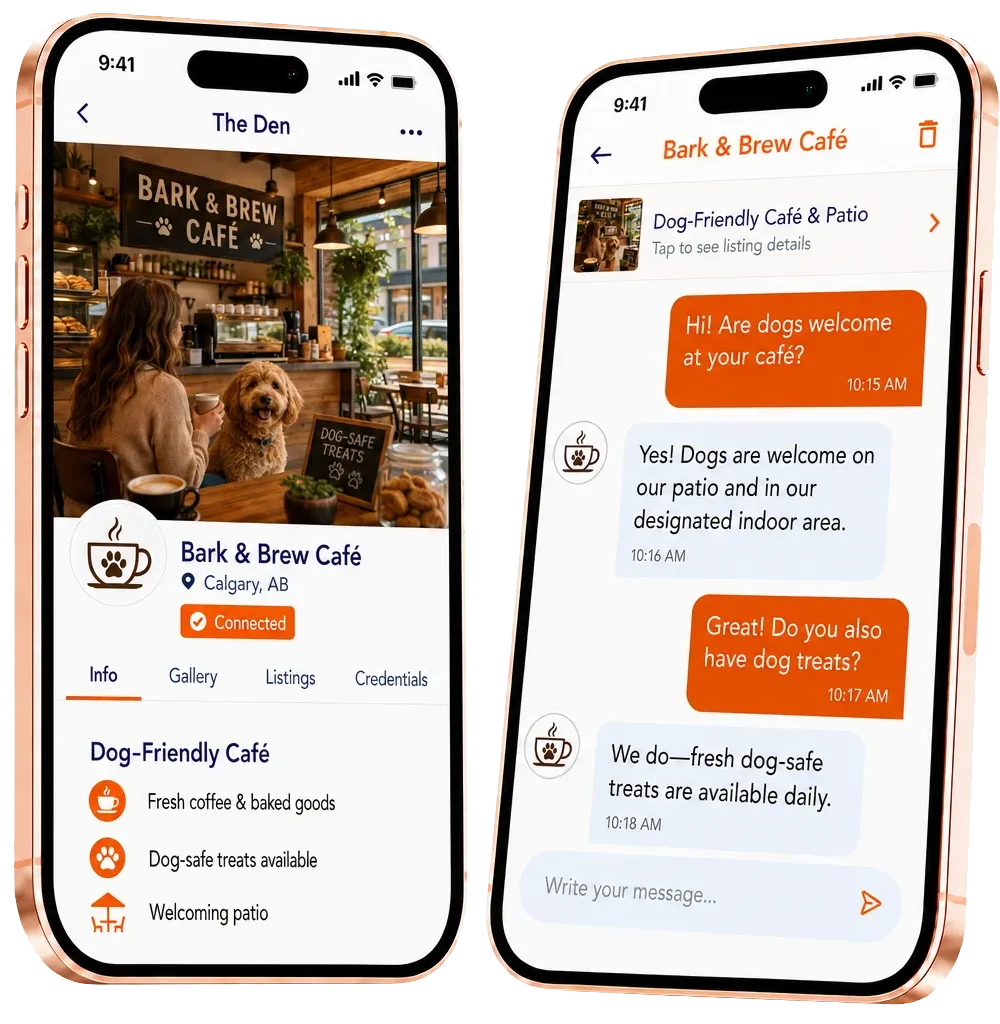 Advertise your dog-friendly café with a Pupify café Den and customer chat displayed on an iPad and phone.